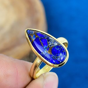 Copper Lapis Lazuli Pear Shape Gemstone <b>Ring</b> Handmade 18k Gold Micron Over 925 Sterling <b>Silver</b> - Product Image 1