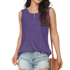 Camiseta sin mangas para mujer, ligera, informal, de estilo urbano, con estampado de color liso, de material de algodón mezclado, a precio mayorista económico. - Product Image 5