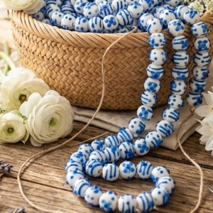 Luxury White Blue Lampwork Glass Beads 16mm Round | Handmade Glass Beads 8 Inch Strand for Jewelry, <b>Bracelet</b> Necklace Craft Use - Product Image 5