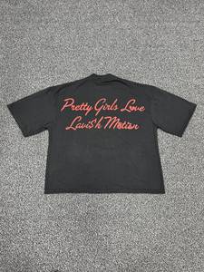T-shirt streetwear noir oversize col rond épaules tombantes manches courtes unisexe 100% coton jersey coupe ample été logo imprimé - Product Image 3