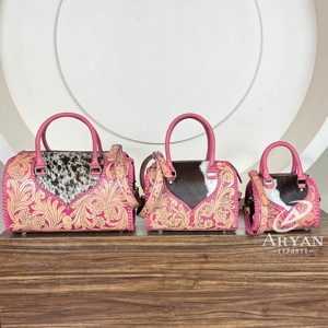 Nuevo Juego de Bolsos de Viaje de Cuero Auténtico de 3 Piezas, Bolsos de Lona Estilo Western, Bolsos Cruzados con Tachuelas, de Cuero Vacuno Auténtico - Product Image 1