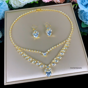 Conjunto de Joyería de Dos Capas de Cobre y Circonita, Collar con Colgante de Corazón y Pendientes Colgantes, Color Dorado, Regalo para Mujer, Ideal para Bodas y Fiestas - Product Image 2