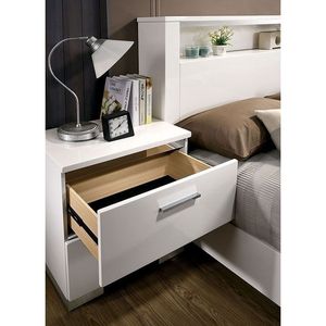Contemporary 1-Piece Nightstand with <b>High</b> Gloss Lacquer Finish Chrome Handles USB Charger White <b>Bedside</b> <b>Table</b> for Bedroom - Product Image 3
