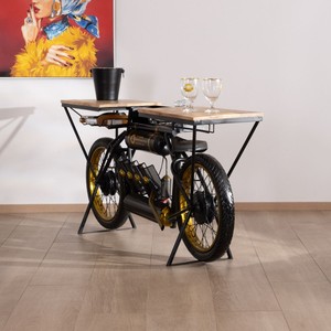 Vandana Royal Surface vintage motorcycle <b>console</b> in wood and <b>black</b> metal Crazy - Product Image 4