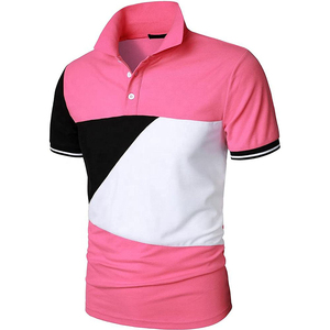 Men's Color Blocked Polo Shirt <b>Short</b> Sleeve Geometric Pattern Casual Knitted Pink <b>Black</b> White - Product Image 2