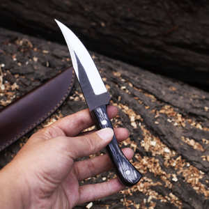 Cuchillo de Caza de Acero de Damasco Hecho a Mano de Grado Industrial HTTC STORE, Forjado a Mano, Funda de Cuero, Espiga Completa, OEM 56HRC, Borde Plano 1 - Product Image 3