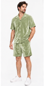 Ensemble décontracté d'été en velours tissé sur mesure, respirant et doux, vente en gros, chemise et short en velours unisexe pour la mode quotidienne - Product Image 3