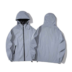 <b>Light</b> Gray Hooded Windbreaker <b>Jacket</b> <b>Men</b> Casual Spring Zipper Closure Regular Fit Lightweight Polyester Outerwear - Product Image 1