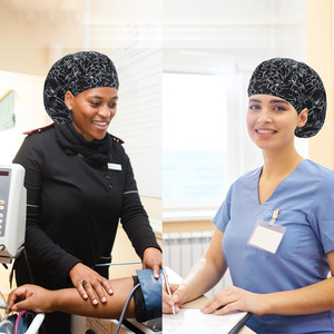 Drain Sports DS-SC-1607 Black Floral Surgical Cap Buttons <b>Tie</b> <b>Back</b> Unisex Polyester/Cotton Scrub Headwear Hospital Uniforms - Product Image 3