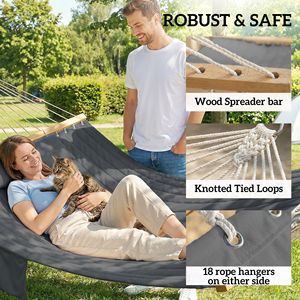 Hamaca Gris para 2 Personas con Almohada y Cojín, Duradera y Cómoda, Capacidad para 440 Libras - Product Image 6
