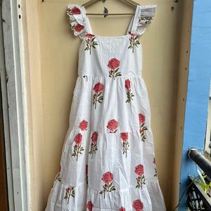 Robe d'été bohème vintage sans manches en coton avec imprimé floral multicolore joyeux, imprimé à la main, col carré, robe longue maxi - Product Image 1