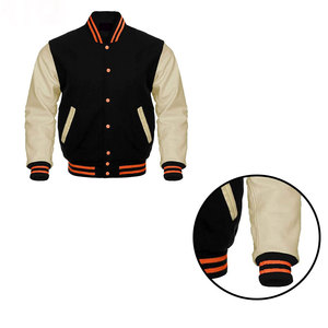 <b>Men's</b> Genuine Leather Eco-Friendly Waterproof Windproof Thick Winter Varsity <b>Jacket</b> <b>Long</b> Sleeve Front Logo Button - Product Image 2