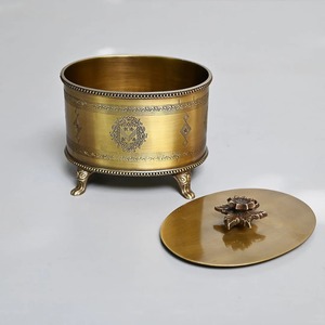 Brass <b>Round</b> Ornamental Box Candy Tray Nuts Storage Platter for Dining Room Stainless Steel Metal <b>Table</b> Home Decor Contemporary - Product Image 2