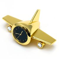 Horloge de table analogique miniature en métal doré, avion rétro, décoration de bureau, d'étude ou de maison, cadeau d'entreprise