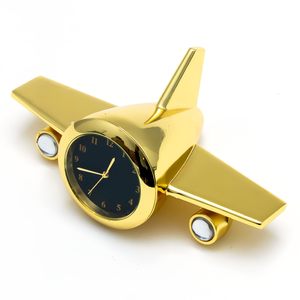 Golden Metal Aeroplane Miniature Analog Table <b>Clock</b> <b>Retro</b> Aircraft Desk Watch Office Study Home Decor Corporate Gift - Product Image 1