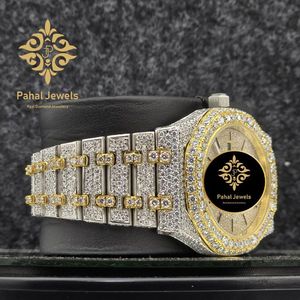 Montre analogique mécanique Iced, bracelet 20 mm, bracelet en acier inoxydable bicolore, incrustation de diamants, affichage de la date, montre habillée - Product Image 4