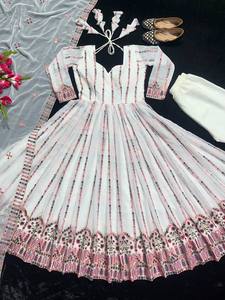 Ropa étnica india pesada Georgette bordado Diseño trabajo largo Anarkali vestidos con bordado elegante trabajo Dupatta Pishwas - Product Image 3