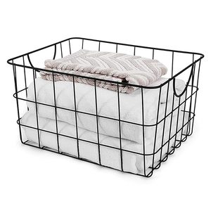 Cesta Multiusos de 15 Pulgadas con Gancho, Solución de Almacenamiento de Alambre de Acero Resistente, Asas Curvas Fáciles de Agarrar, Organización Decorativa - Product Image 1