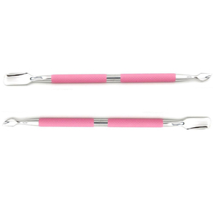 Professional Stainless Steel Square Dual Ended Cuticle Pusher Metal <b>Remover</b> Reusable <b>Tool</b> Pink Non-Slip Textured Grip Handle - Product Image 1