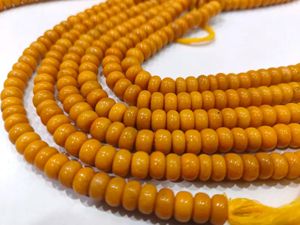 Cuentas de cuarzo mostaza amarillo natural, lisas, de 8 mm, en forma de rondel. - Product Image 4