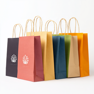 <b>Biodegradable</b> Kraft <b>Paper</b> Drawstring Shopping Bags Reusable with Handles Custom Gravure Printing Low MOQ Supplier - Product Image 1