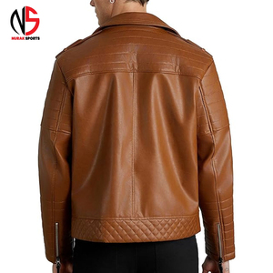 NURAK SPORTS Veste de moto pour homme en cuir véritable marron, imperméable, respirante, coupe-vent, coupe ajustée, col rabattable, très vendue - Product Image 2
