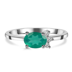 Rhaya Jewels Women Bohemian Rhodium Plated 925 Sterling <b>Silver</b> Water Drop Oval Cut Green Onyx Cz <b>Ring</b> Claw Setting Dainty <b>Plain</b> - Product Image 1
