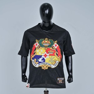 Camisetas de malla transpirable de poliéster con cuello en V y manga corta para hombre, color negro, con estampado OEM Royal Crest, ropa urbana, logotipo personalizado, venta al por mayor para deportes. - Product Image 1
