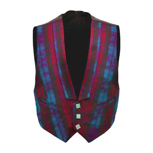 Veste traditionnelle écossaise Prince Charlie en laine de haute qualité, motif tartan, couleur bordeaux foncé et bleu ciel, style Highland - Product Image 3