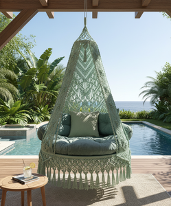 72" Boho Macramé Outdoor Swing Chair Daybed Hanging Hammock Modern Swing <b>Sofa</b> Garden Furniture Round Hanging <b>Bed</b> - Product Image 6