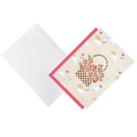 Tarjetas de Felicitación 3D con Cesta de Rosas / Recuerdo de Pascua de Arte Popular / Papel Hecho a Mano con Estampado Dorado y Alta Calidad