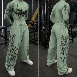 Vêtements de sport pour homme, t-shirt de compression et pantalon assorti, séchage rapide, respirant, spandex, polyester, extensible dans quatre sens, manches longues. - Product Image 3