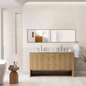 Specchio da Parete Rettangolare Nero 21*64 con Cornice Sottile in Lega di Alluminio e Supporto da Terra - Product Image 5