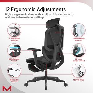 Sedia da Ufficio Ergonomica M2-MT con Schienale Alto, Supporto Lombare Elastico Adattivo, Poggiapiedi Retrattile, Poggiatesta 3D, Sedia Confortevole - Product Image 5