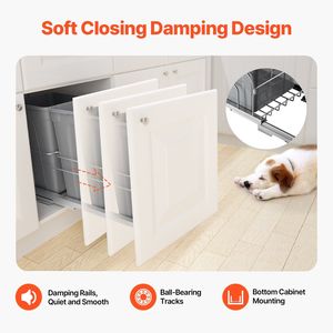 Contenitore per Rifiuti Estraibile da 27 QT, Resistente, Doppio, da Incasso, per Cucina, con Kit per Riciclaggio e Porta Morbida - Product Image 6