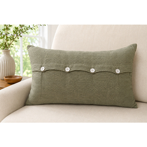 Housse de coussin en lin de qualité supérieure avec détail bouton décoratif |   Housse de coussin texturée jaune moutarde pour la décoration de la maison et des hôtels - Product Image 4