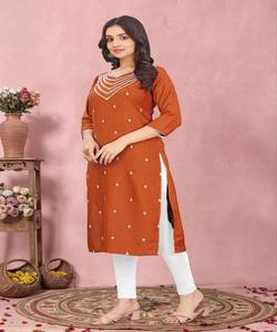 Kurti de Algodón con Tejido de Lujo Estilo Tesla, Prenda Étnica Multicolor de Secado Rápido, Color Naranja, para Uso Festivo, Precio al por Mayor - Product Image 3