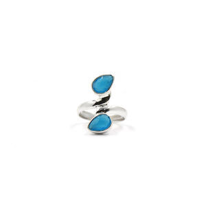 Anillo llamativo de calcedonia azul – Anillo con gema en forma de pera de 6x8 mm con corte a cuadros, chapado en plata, anillo bohemio llamativo, latón sin níquel - Product Image 4