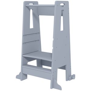 Torre per Bambini Regolabile Grigia con Ringhiera di Sicurezza e Maniglia, Set di Mobili per Bambini per Bagno o Cucina - Product Image 1