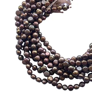 9mm 10mm Natural Brown Copper Freshwater Pearl Stone Button Shape Beads Strand Wholesale Gemstone Factory Supplier Loose Pearls