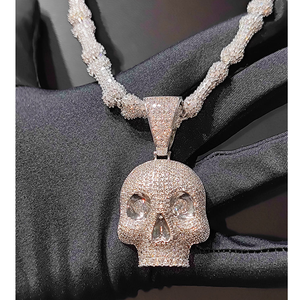 <b>Iced</b> <b>Out</b> Skull Pendant Necklace With Moissanite <b>Chain</b> 925 Silver Hip Hop Statement Jewelry Set - Product Image 1