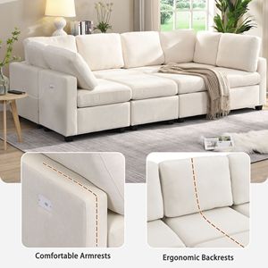 103 divano letto componibile a forma di U con due ottomani mobili e tre porte USB per soggiorno - Product Image 6