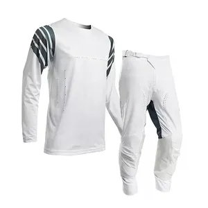 Combinaison de moto pour homme, manches longues, couleur blanche, blocs de couleur, polyester à séchage rapide, vêtements de course toutes saisons - Product Image 1