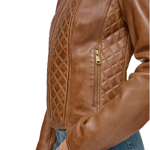 <b>Women</b> Cropped Real Leather <b>Jacket</b> Ladies Black Short Biker Slim Fit <b>Zip</b>-<b>Up</b> Customized Embroidery Factory Price Wholesale - Product Image 2
