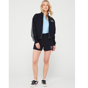 Unisex <b>Black</b> <b>Fleece</b> Bomber <b>Jacket</b> With Embroidery Logo Zipper Closure Sporty Style Spring Wear - Product Image 6