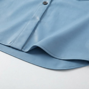 <b>Men</b> Premium Genuine Leather Zip-Up Turn-down Collar <b>Winter</b> Long Sleeve Light Blue Eco-Friendly Vintage Casual Streetwear <b>Shirt</b> - Product Image 5
