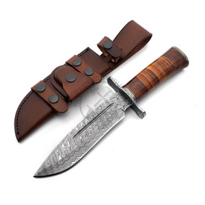 Nouvelle édition personnalisée de couteau de survie ambidextre fait main en acier Damas 1095, couteau de chasse Bowie en bois de rose avec manche en cuir empilé - Product Image 2