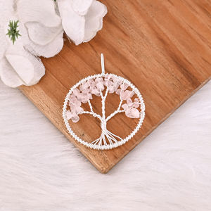 Colgante de árbol de la vida con piedra de cuarzo rosa, joyería hecha a mano, plata de ley 925, estilo clásico vintage, joyería de moda para bodas indias. - Product Image 2