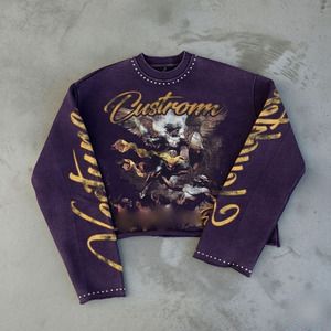 Sudadera extragrande personalizada con cuello redondo, estampado negro y dorado, detalles de pedrería, estilo crop, para hombre, estilo otoñal, unisex. - Product Image 4