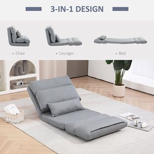 Poltrona Letto da Terra per Adulti con Schienale Regolabile in 6 Posizioni e Cuscino per Lettura, Gaming e Meditazione - Disponibile in Grigio - Product Image 4